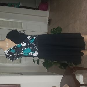 Laksmi xl surplice neckline fit & flare slip on floral & black pattern block